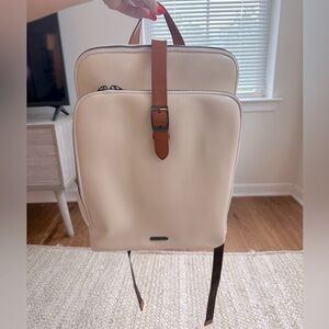 CLUCI Genuine Leather 15.6 in Laptop Work Backpack Purse for Women Beige Brown